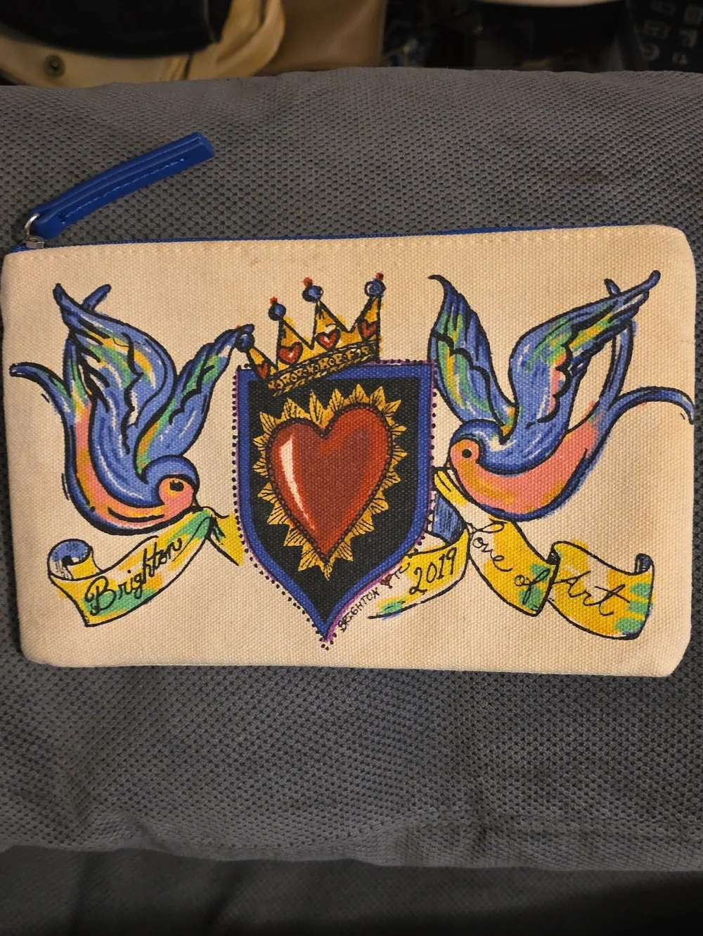 Brighton Cream Canvas Heart & Dove Zip Pouch